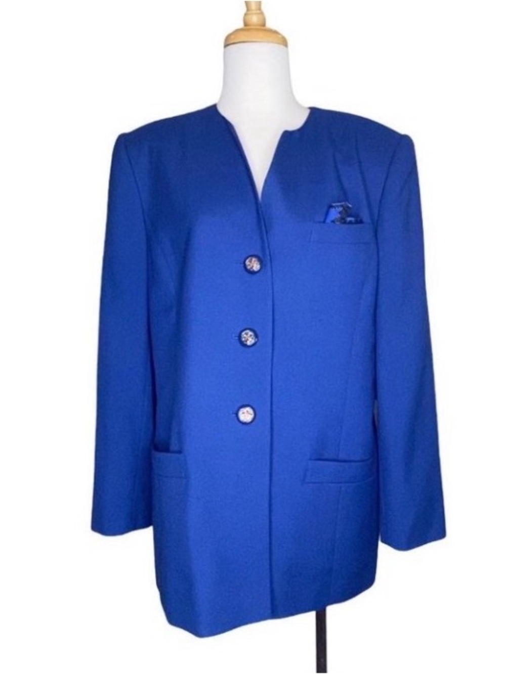 Kasper for A.S.L. 90s Jacket Vintage Cobalt Blue Gold Dragon Buttons Woman’s 16 - Picture 5 of 11